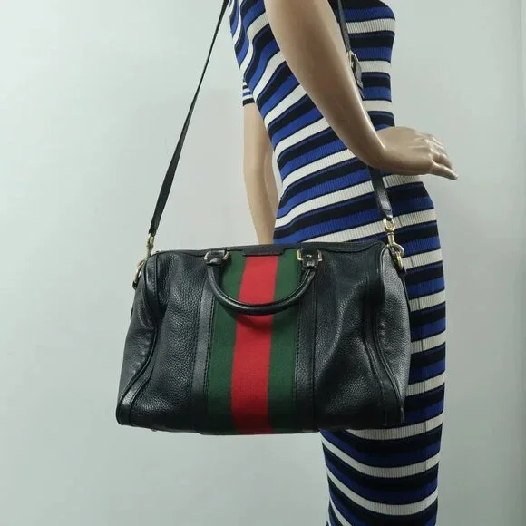 GUCCI Boston Black Leather Satchel 697-021225 - Picture 12 of 12